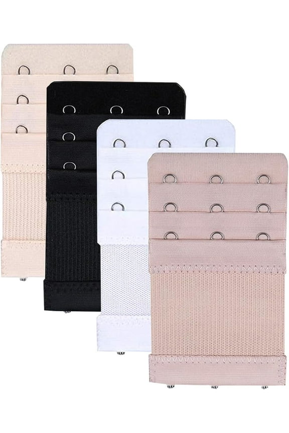 Bra Extender 3 Hooks 3 Rows Elastic Bra Band Hook Strap Extensions for Women, Pack of 4