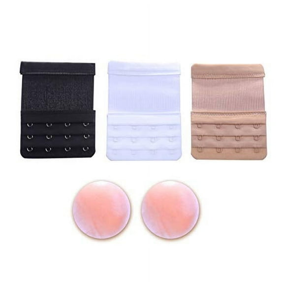 Bra Extender 4 Hook Clip – 3 Pc Set Bundle Nipplecovers Band Back Strap Extension