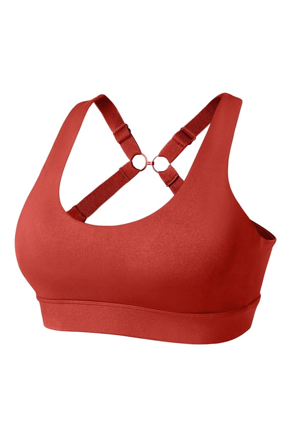 Bra Fitness Sports Backless Push Up Support Wireless Padding High Bustier with Wide Straps for Running and Exercise Red S