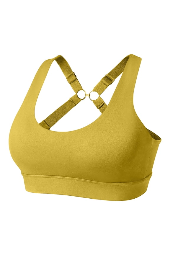 Bra Fitness Sports Backless Push Up Support Wireless Padding High Bustier with Wide Straps for Running and Exercise Yellow M