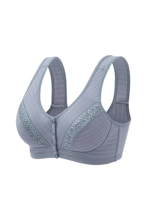 Bra Front Close Wireless Unlined Seamless T Back Plus Size Support for Large Bust Gray 38