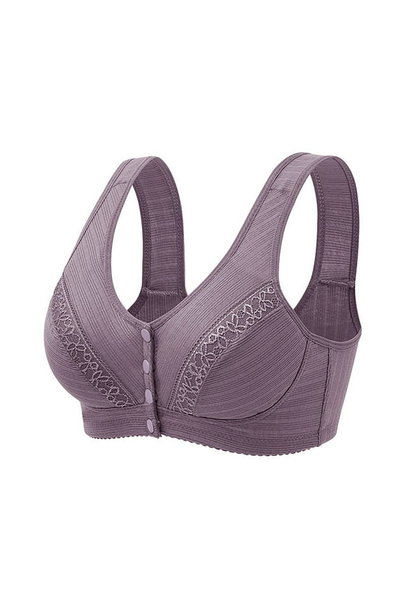 Bra Front Close Wireless Unlined Seamless T Back Plus Size Support for Large Bust Purple 46