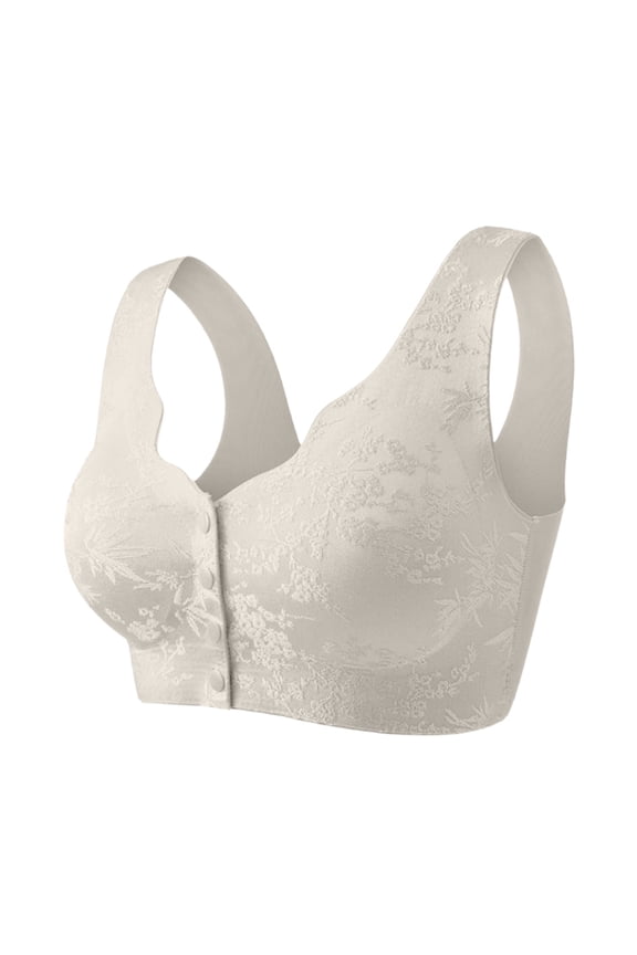 Bra Front Closure, Hugcore Gathering and Adjusting Strapless Bra Underwear with Large Breasts Small Thin Breathable No Rings Breasts Anti Sagging Bra Bras for Elderly Women Beige L