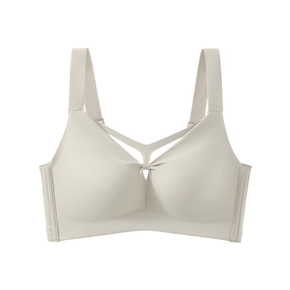 Bra Front Closure for Women, Comfortable Wireless Bra Womens Printed Plus Size Everyday Bra Adjustable Strap (40/90BCD, Beige)