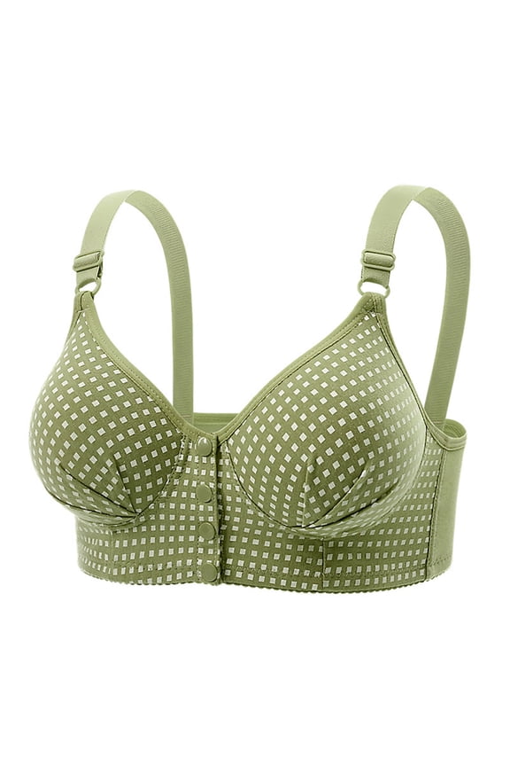 Bra Front Closure for Women Plus Size,Wireless Full Coverage Push Up Cute Grid Pattern Bra Fixed Cups Adjustable Vest Bras Green 46