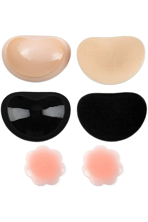 Bra Inserts Push Up, 2 Pair Bra Insert Pads, with 2 Pcs Nipple Stickers, Silicone Removable Breast Enhancer Push Up for Bikini & Swimsuit