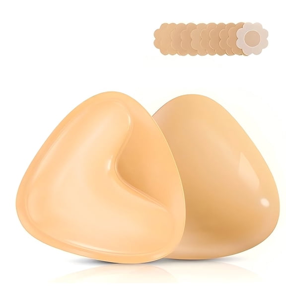 Waxgamo Double Sided Sticky Bra Inserts 2PC Reusable Ultra Push Up Lift Self Adhesive Bra Pads with 10 Nipple Covers , Strapless Invisible Breast Inserts for Bikini, Swimsuit
