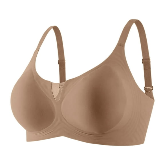 Bra, Lifting Wire-Free Jelly Bra, Seamless Soft Comfort Strip Wireless Bras, Push Up, Full Coverage Coffee 34