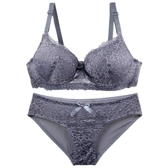 Bra and Panty Set, Prolriy 2 Piece Underwear Set for Women Bras and Regular Fit Comfort Padded Bra and Panty Wireless Bralette Bras for Women Grey 75B