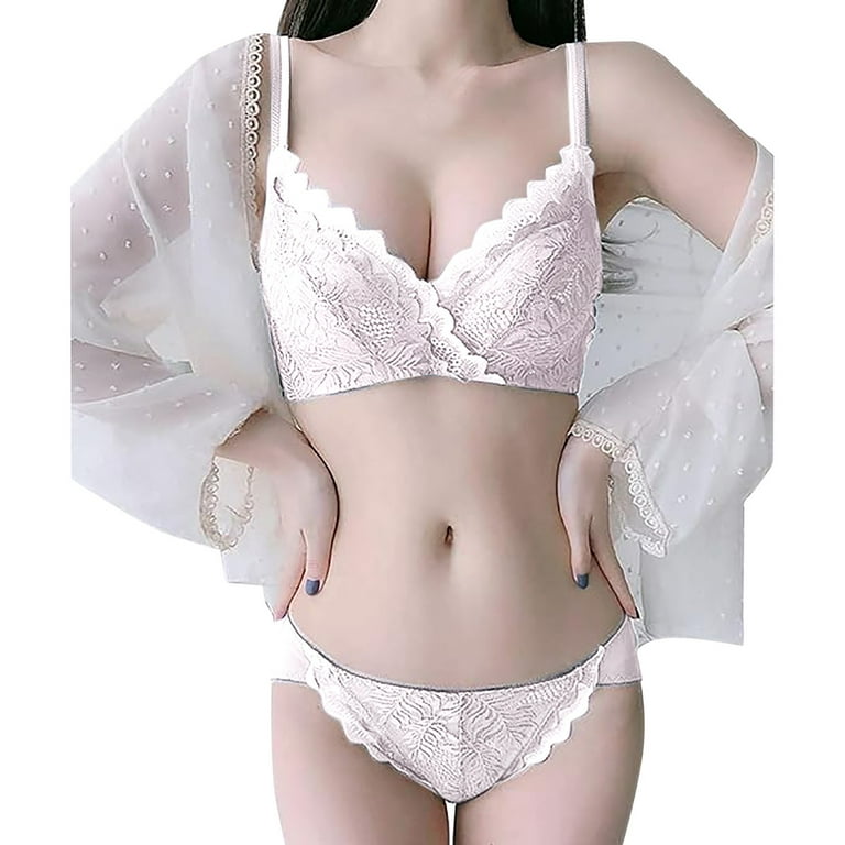 Bra Panty Set Super Push Up Bra Cleavage Enhancement Bra High Side Design  Full Lace Underwear Set Ladies Wireless Bra Khaki M