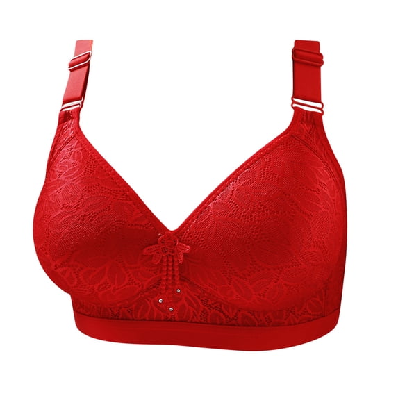 Bra and Panty Set Women Embroidered Glossy Comfortable Breathable Bra Underwear No Underwire V-Neck No Underwire Bra Feature Hook and Eye Closure Training Bra Style Y-366 , Red XL