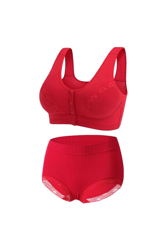 Bra and Panty Sets for Women Front Button Shaping Cup Shoulder Strap No Underwire Bra Plus Size Underwear Set Shaping Bra Comfortable & Breathable(Color:Red,Size:42)