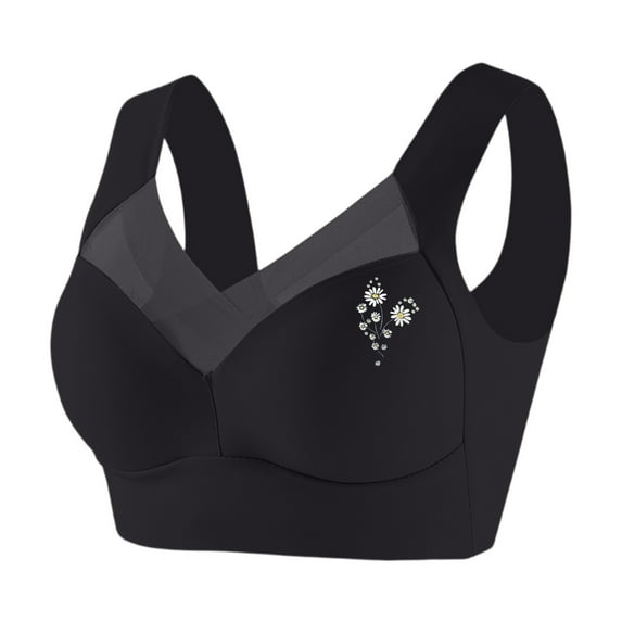 Bra - Seamless Powerful Push Up Wireless Bra, Full-Figure Ice Silk Anti Sagging Posture Correcting No Underwire Supportive Everyday Bras Black 40