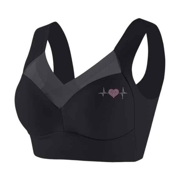 Bra - Seamless Powerful Push Up Wireless Bra, Full-Figure Ice Silk Anti Sagging Posture Correcting No Underwire Supportive Everyday Bras Black 42
