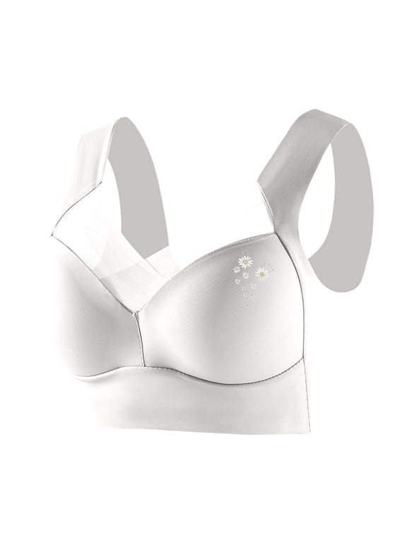 Bra - Seamless Powerful Push Up Wireless Bra, Full-Figure Ice Silk Anti Sagging Posture Correcting No Underwire Supportive Everyday Bras White 44