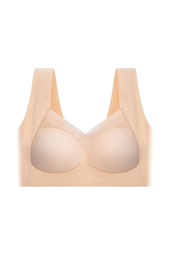Bra - Seamless Powerful Push Up Wireless Bra Lift Full-Figure Posture Correcting Bra Ice Silk Anti Sagging Bra 31# Complexion L