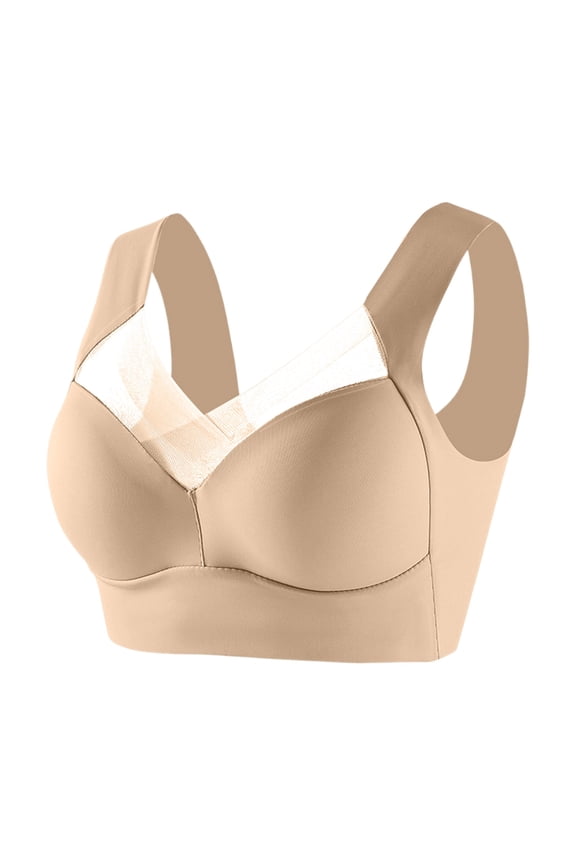 Bra - Seamless Powerful Push Up Wireless Bra, Full-Figure Ice Silk Anti Sagging Posture Correcting No Underwire Supportive Everyday Bras Complexion 36