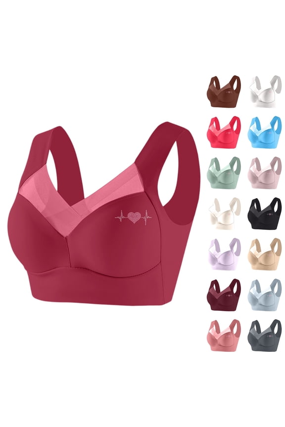 Bra - Seamless Wireless Push Up Bra, Full-Figure Ice Silk Anti Sagging Posture Correcting Powerful Support Bras Wine 40