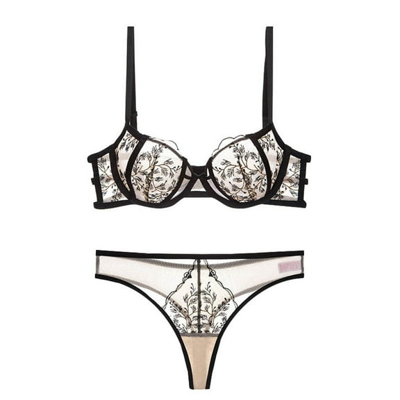 Bra Set For Women HighEnd Comfort Breathable Ultrathin Gathered Design Pure Desire Embroidery Lace Lingerie