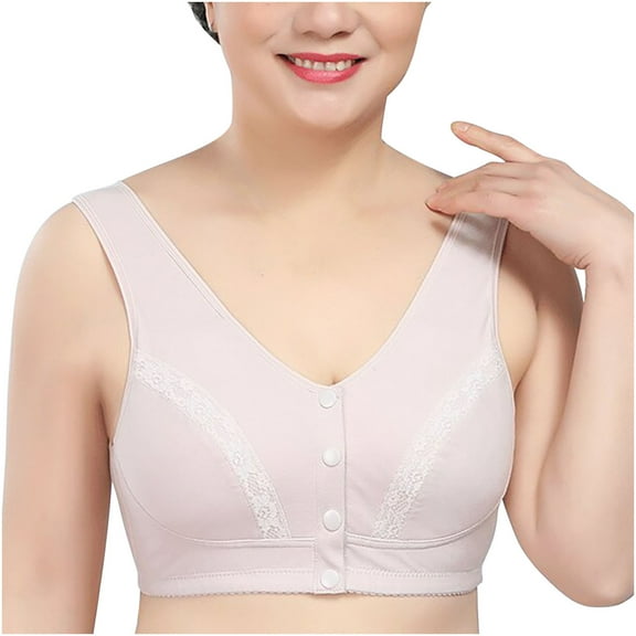 Bra Sets for Women Solid Sleeveless Plus Size Lingerie Front Four Button Wide Strap Tank Bra V-Neck Convertible Bra Feature Hook and Eye Closure Push-up Bra Style Y-70 , Pink-a XL
