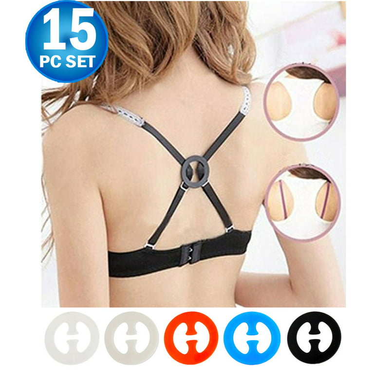 Kjzeex Bra Strap Clips,15 Bra Clips Holder Women's Black,White,Beige for  Full Cup Size, Cleavage Control Bra Strap Clips Conceal Straps to Racer