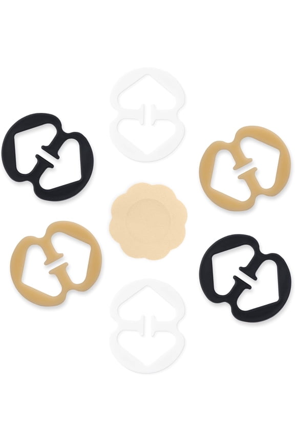 Bra Strap Racerback Clips with Nipple Covers, 6 Pack  Non-Slip Bra Strap Holders for Women  Adjustable Racerback Converter, Black Beige & Clear