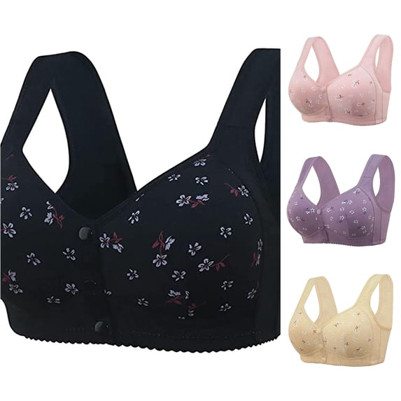 Bra Underwire Comfort Women Front Button Lace Shaping Cup Adjustable Straps Large Size for Everyday Black 58