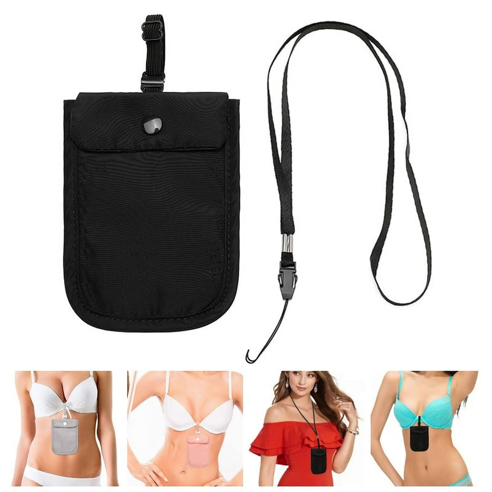 Bra Wallet Comfortable Hidden Money Pouch Breathable Waterproof Travel Wallet for Money Passport Credit Card Black