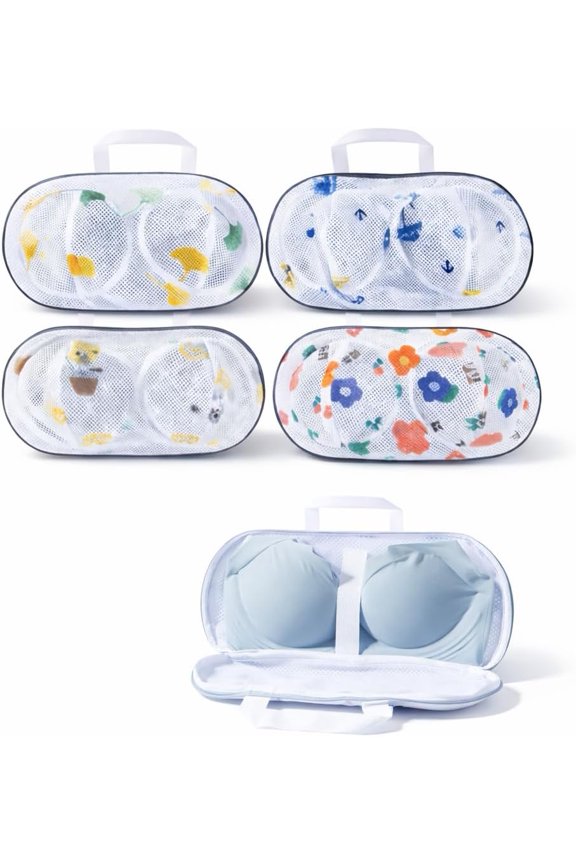 Bra Washing Protector Set, 4 Pcs Lingerie Laundry Bags with Molded Compartments, 360 Structured Support, Protect Underwire & Cups, Anti-Snag Breathable Mesh for Delicates