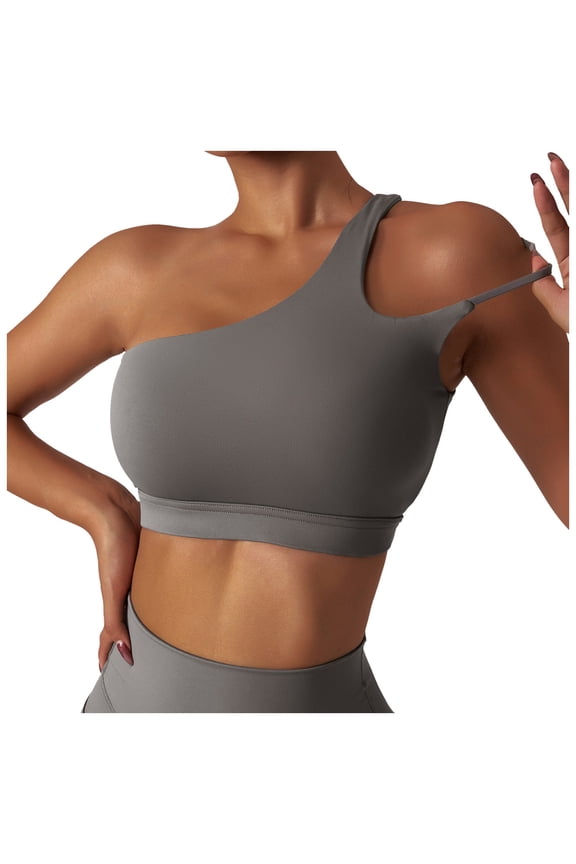 Bra Wellness Performance Backless Sport Bra for Women with -Shoulder Design Padded Bustier Push-Up Support Gym Tops for Yoga and Fitness Gray S