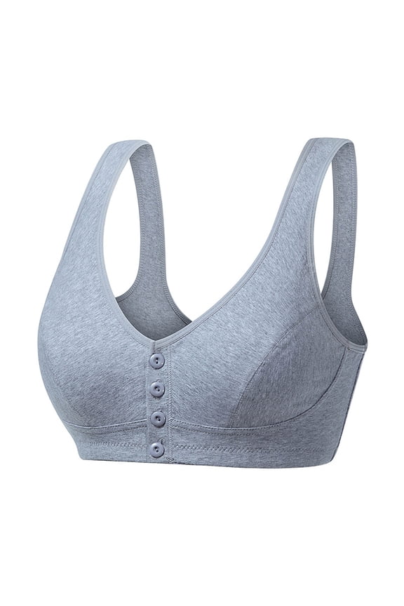 Bra Wireless Women Comfortable Breathable Plus Size Bra Buttons Underwear V-Neck Convertible Bra Feature Front Snap Closure Push-up Bra Style Y-437 , Gray XXL