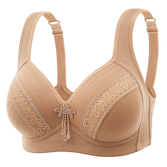 Bra Women Front Buckle Lace Print Malformed Rimless Vest Underwear for Everyday Comfort and Support Beige 42