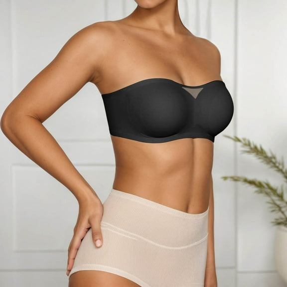 Bra Women'S Strapless Bra Summer Lightweight Seamless Comfortable Support Push Up Bust Bralette Black L