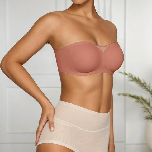 Bra Women'S Strapless Bra Summer Lightweight Seamless Comfortable Support Push Up Bust Bralette Brick Red M