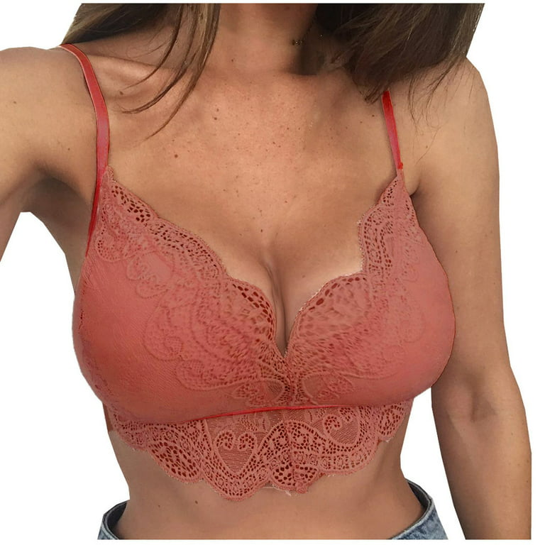 Women Floral Lace Wireless Bra Vest Hollow Out Strappy Open