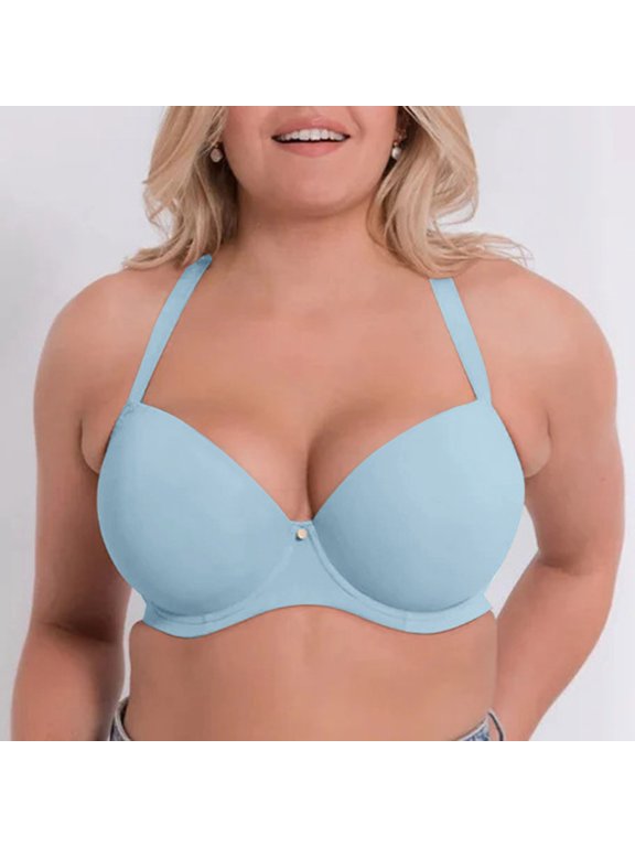 Bra - Women’s Comfortable And Large Size Thin Cup Smooth Face Traceless Adjustable Steel Rim Underwire Everyday, Blue, 34