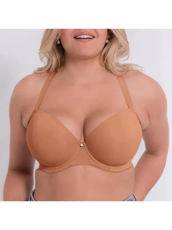 Bra - Women’s Comfortable And Large Size Thin Cup Smooth Face Traceless Adjustable Steel Rim Underwire Everyday, Brown, 34