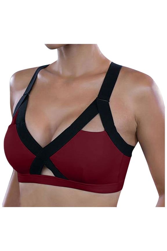 Bra Women's Fitness Wireless Yoga Top with Back Pocket and Phone Holder for Easy Gym Training Red XL