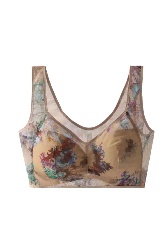 Bra Women's Lace Buttonless Comfortable Wireless Push-Up Lace Bralette for Everyday Posture Support Beige M