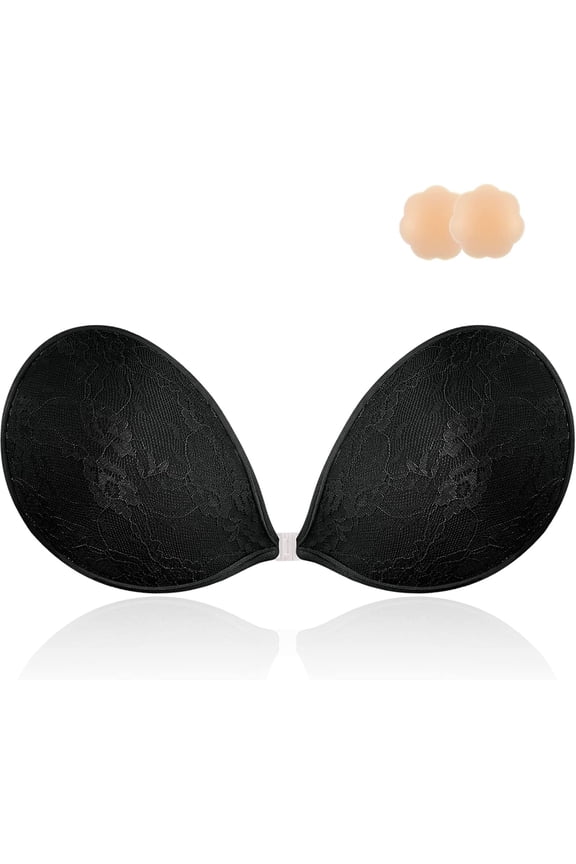 Bra Women's Strapless Backless Invisible Push up Silicone Bra with Nipple Covers