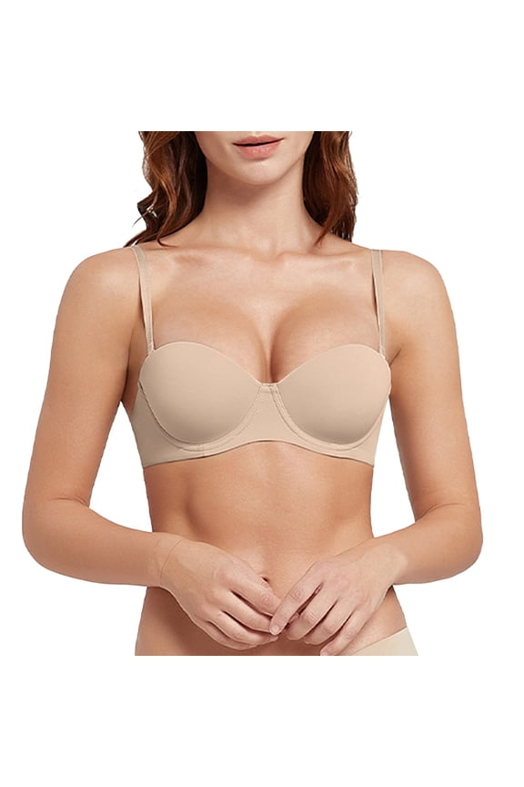 Bra Women's T Shirt Bra With Push Up Padded Bralette Bra Without Underwire Seamless Comfortable Soft Cup Bra Beige 85C