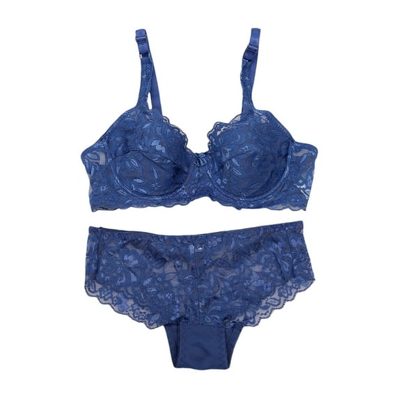 Bra and Panty Set, Prolriy Women's Underwire Lace Bras Push up Bra and Bikini Panties Sets Bras for Women Navy 38