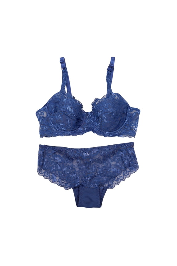Bra and Panty Set, Prolriy Women's Underwire Lace Bras Push up Bra and Bikini Panties Sets Bras for Women Navy 40