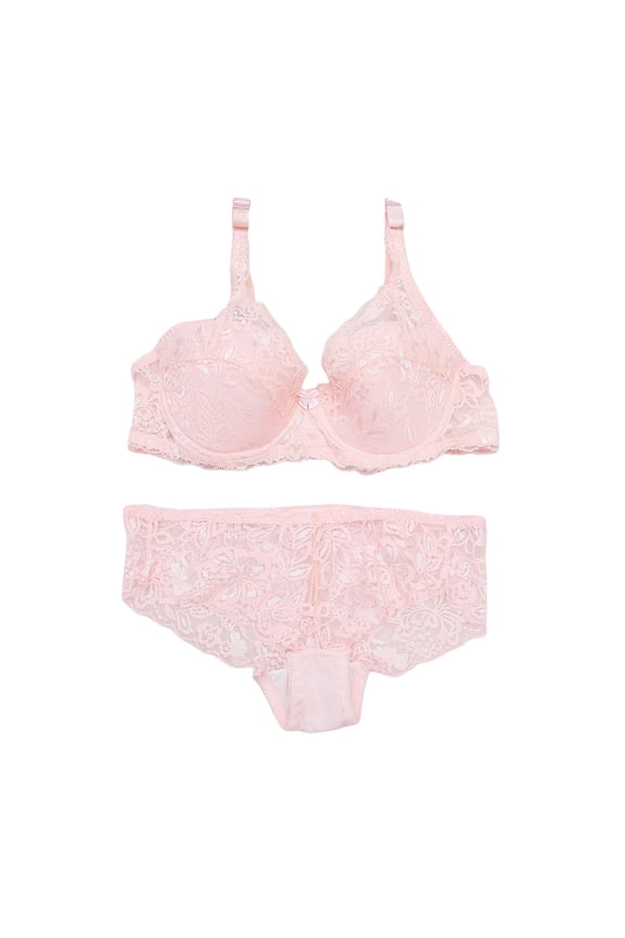 Bra and Panty Set, Prolriy Women's Underwire Lace Bras Push up Bra and Bikini Panties Sets Bras for Women Pink 40
