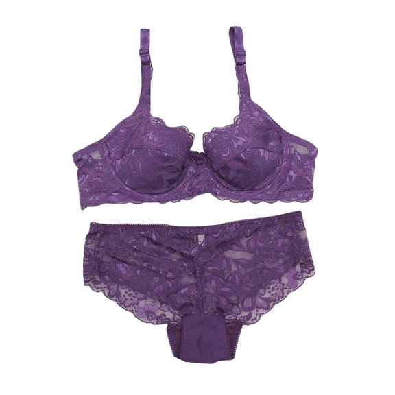 Bra and Panty Set, Prolriy Women's Underwire Lace Bras Push up Bra and Bikini Panties Sets Bras for Women Purple 38