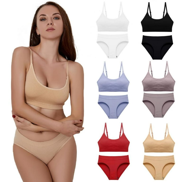 Bra and Panty Sets for Women Crop Top and Ribbed Panties Set