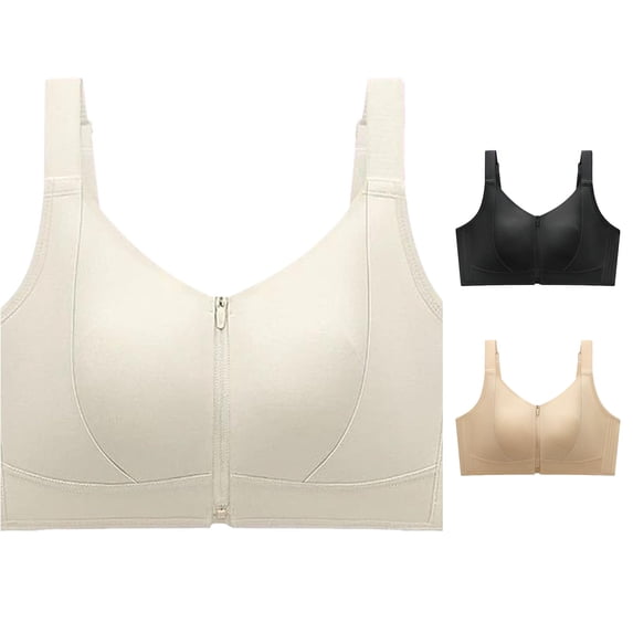 Bra for Everyday Comfort - Front Closure Zip Up Wireless Bra for Home and Leisure Seamless Soft Stretch with Gentle Support