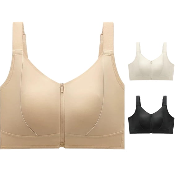 Bra for Everyday Comfort - Front Closure Zip Up Wireless Bra for Home and Leisure Seamless Soft Stretch with Gentle Support