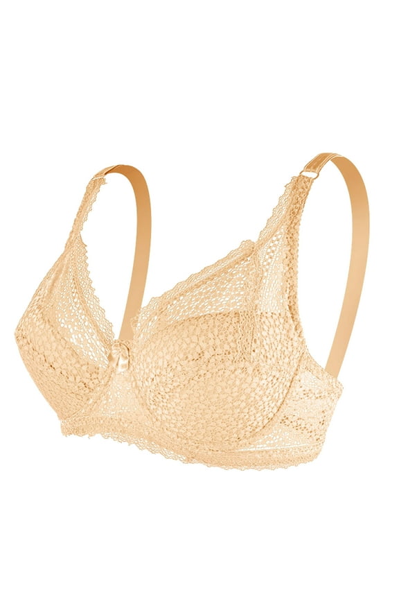 Bra for Everyday Support Floral Lace Underwire Full Coverage Unlined Unpadded for Women Beige 85C/D
