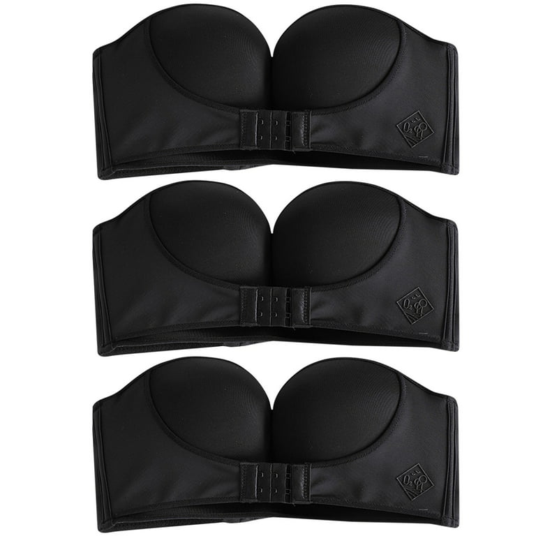 2 Pieces Strapless Bras for Women Front Buckle Convertible Bralette No  Underwire Women Push Up (Black,Beige-75E, 34) at  Women's Clothing  store